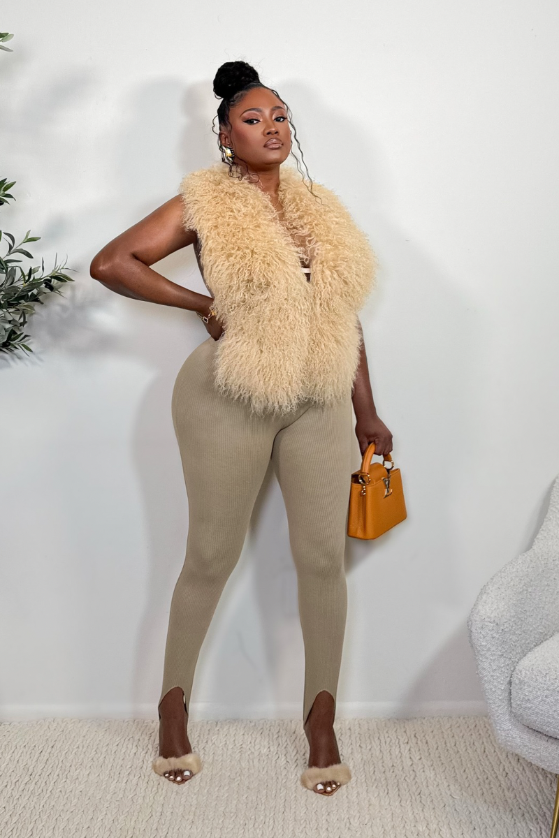 “RIBBED” KNIT LEGGINGS (KHAKI)