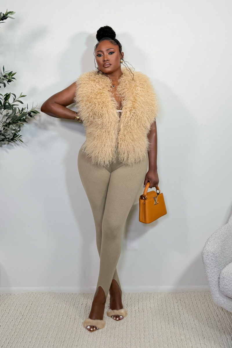 “RIBBED” KNIT LEGGINGS (KHAKI)