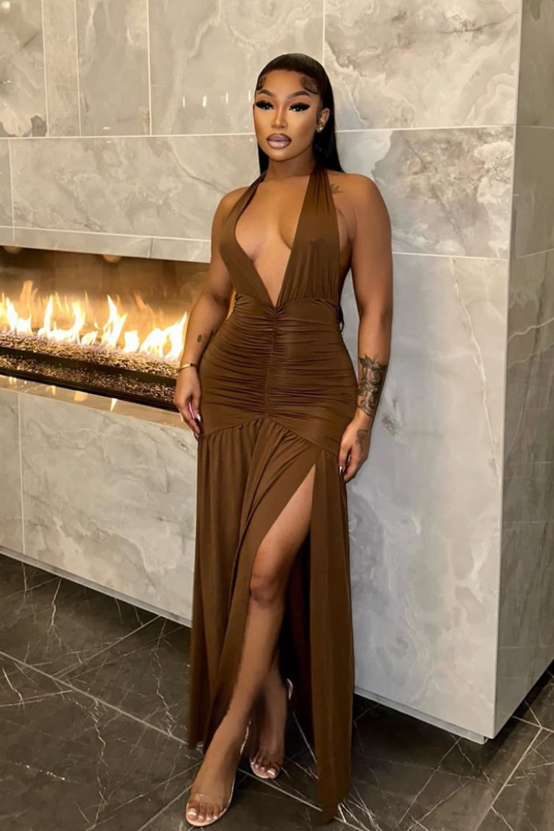 “CASSIE” MAXI DRESS (BROWN)