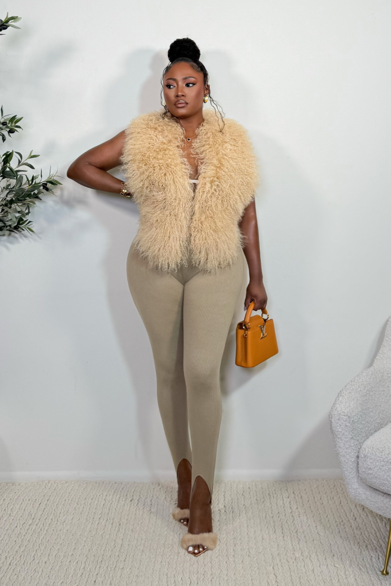 “RIBBED” KNIT LEGGINGS (KHAKI)