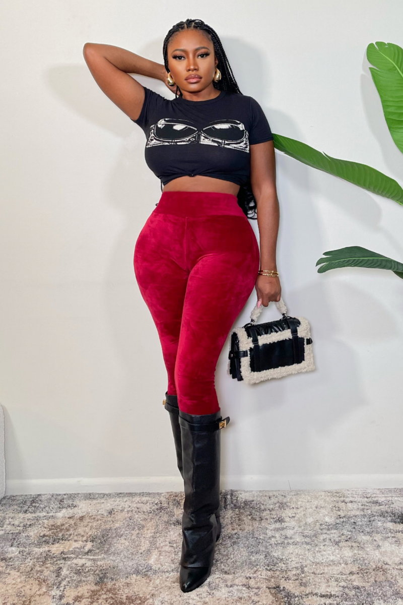 “SOLID VELVET” LEGGINGS (Burgundy)