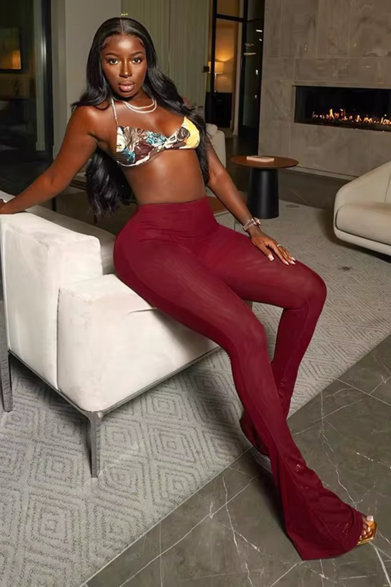“BURGUNDY” MESH PANTS