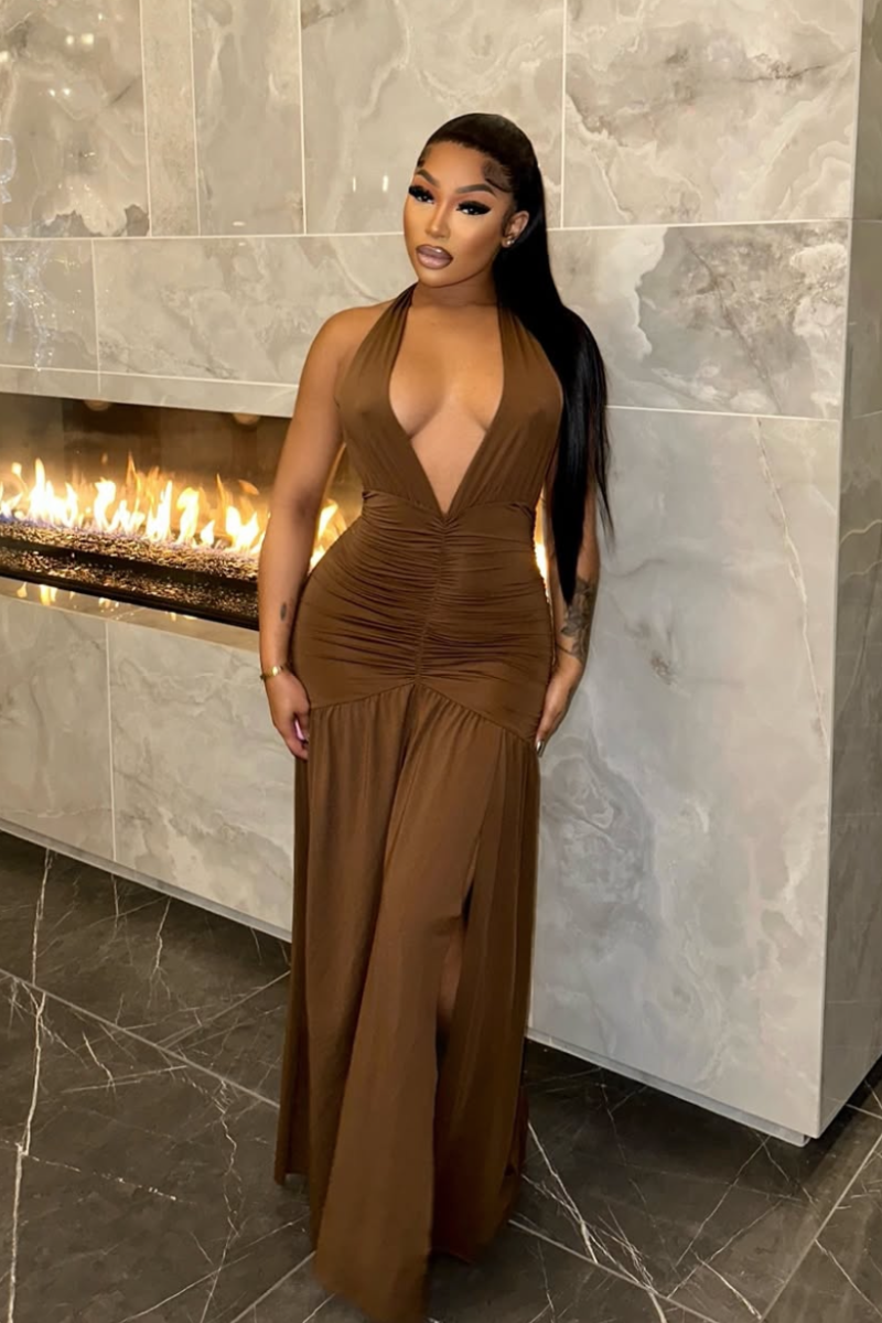 “CASSIE” MAXI DRESS (BROWN)