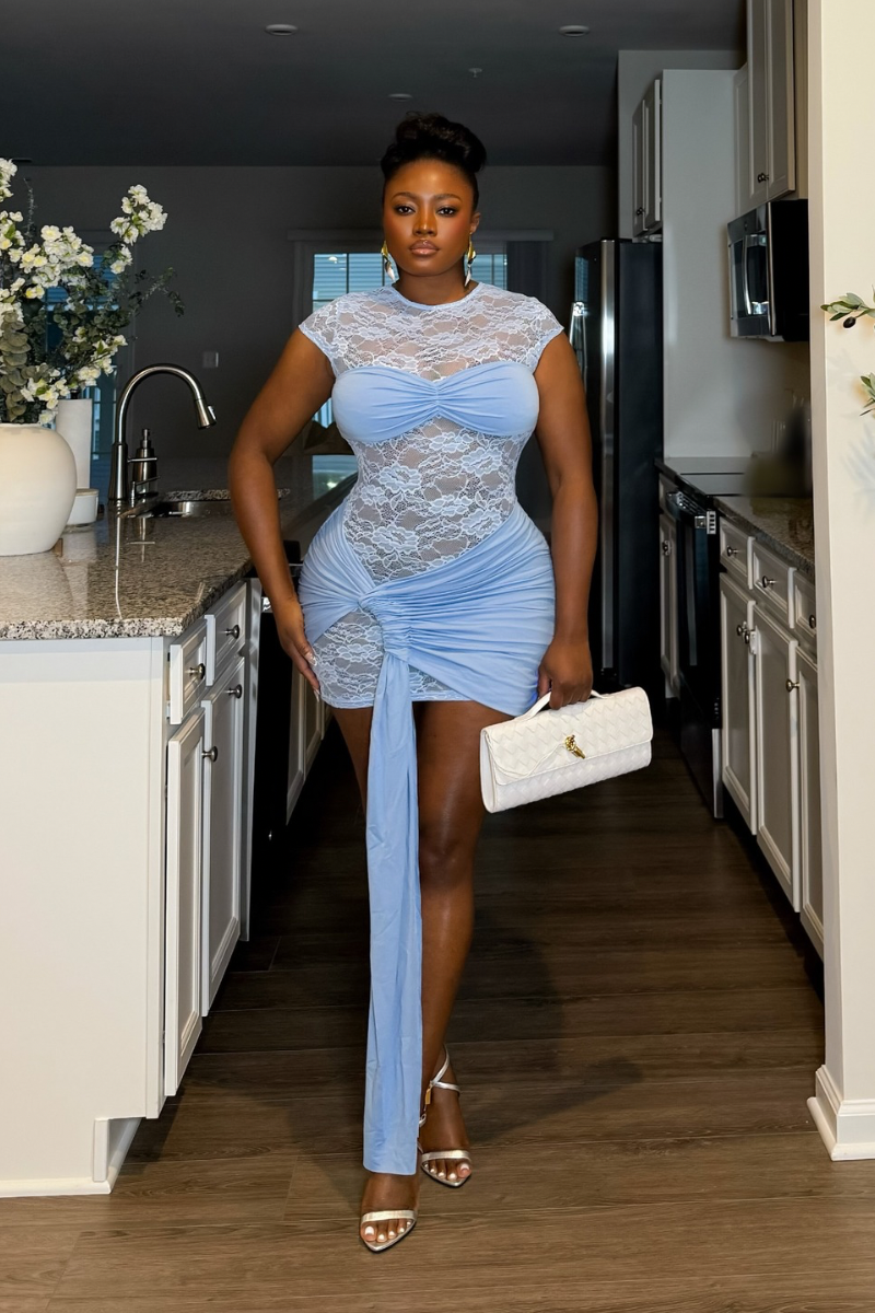 “MYA” LACE MINI DRESS (SLEEVELESS / BLUE)