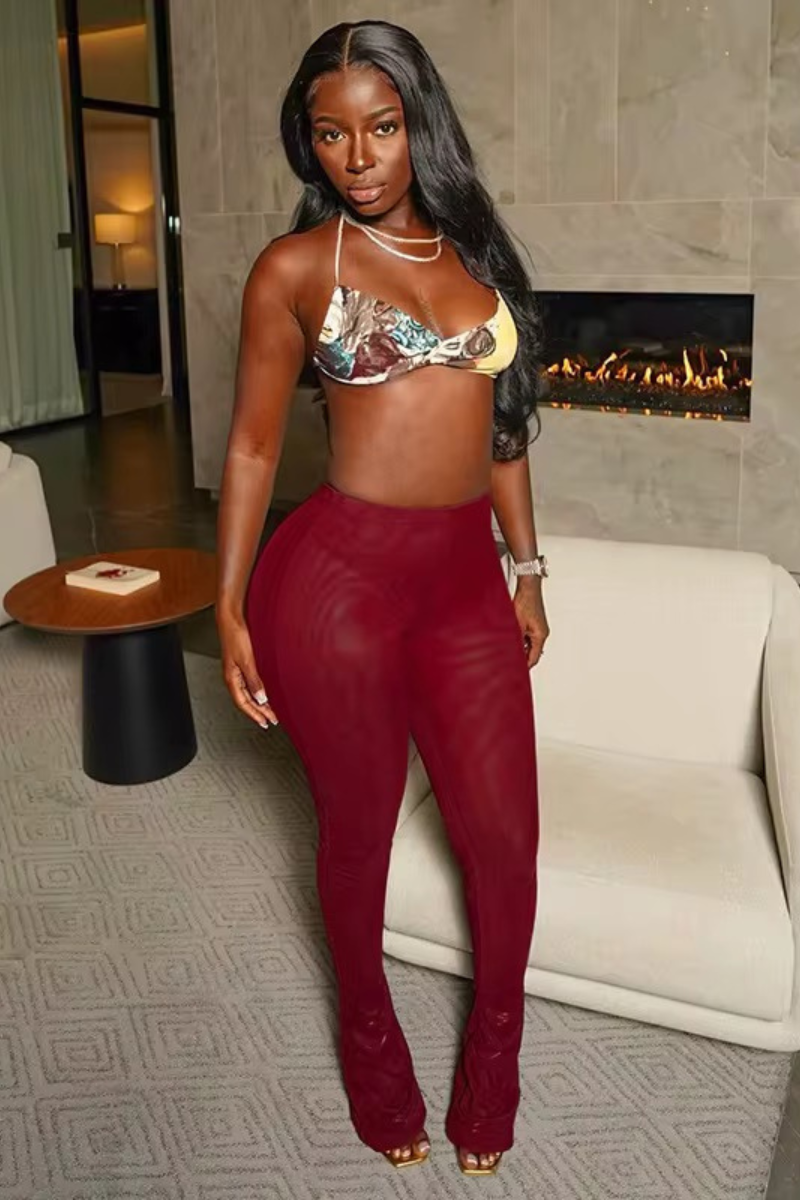 “BURGUNDY” MESH PANTS