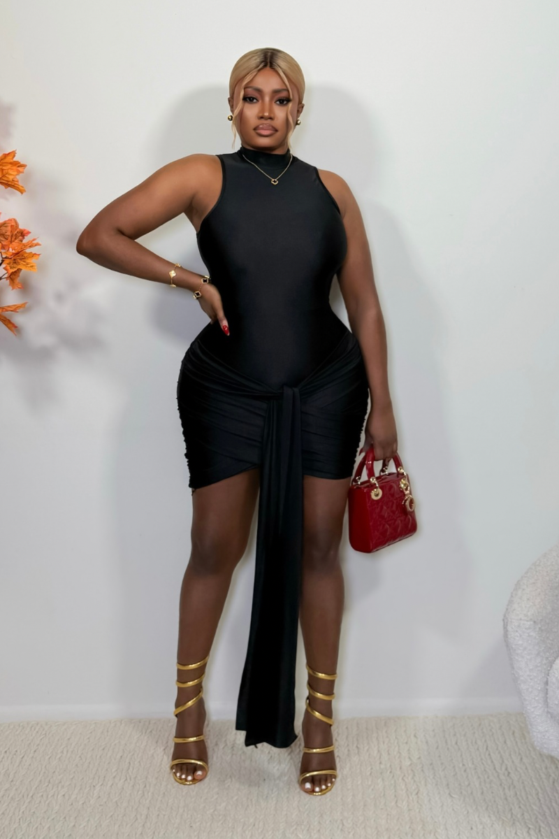 “SIANNA” MINI DRESS (BLACK/CHOCOLATE)