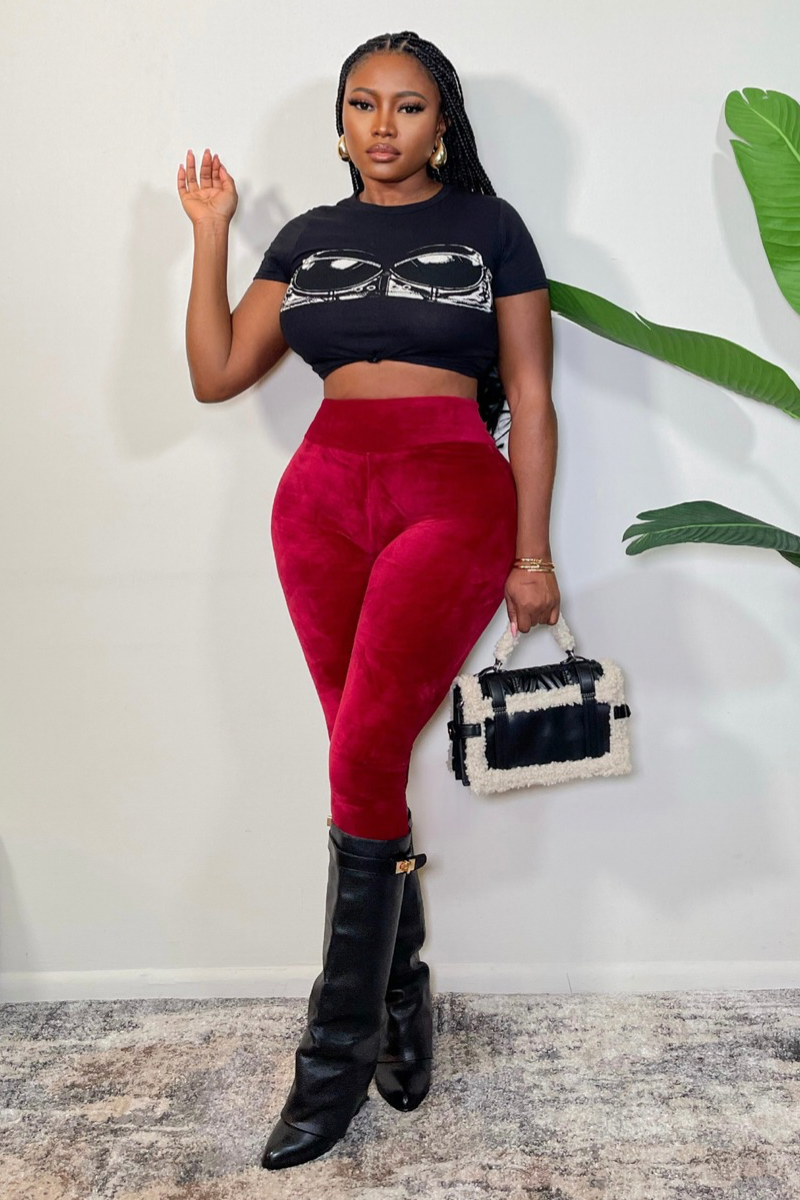 “SOLID VELVET” LEGGINGS (Burgundy)