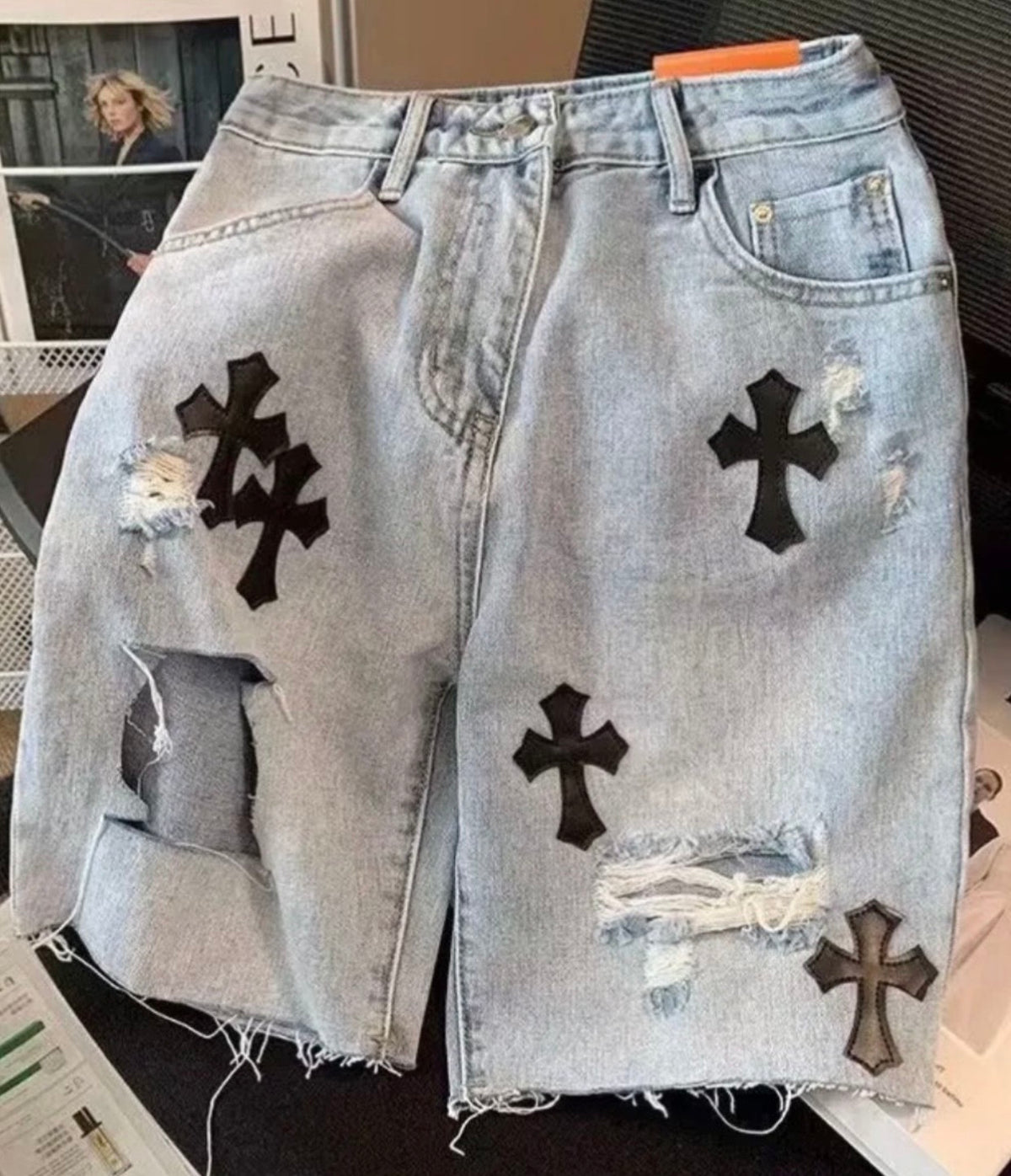 “CROSS MY HEART” DENIM SHORTS
