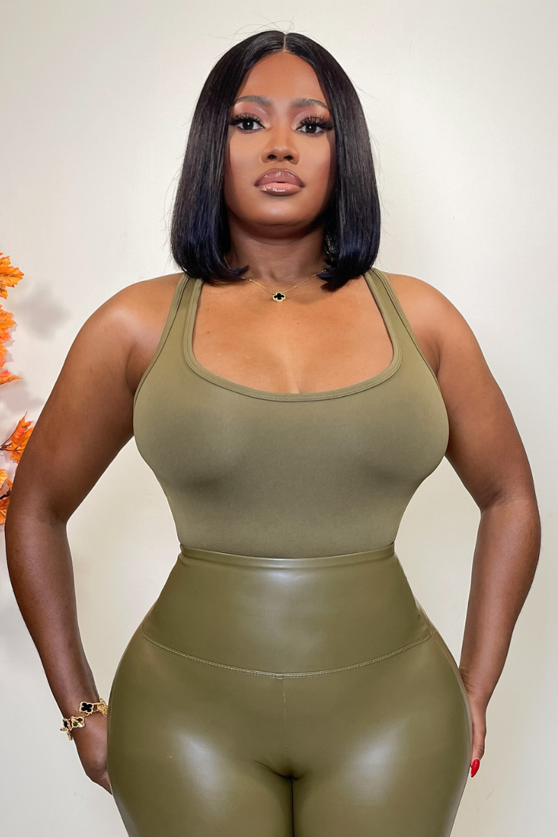 “RACER BACK” BODYSUIT (OLIVE)