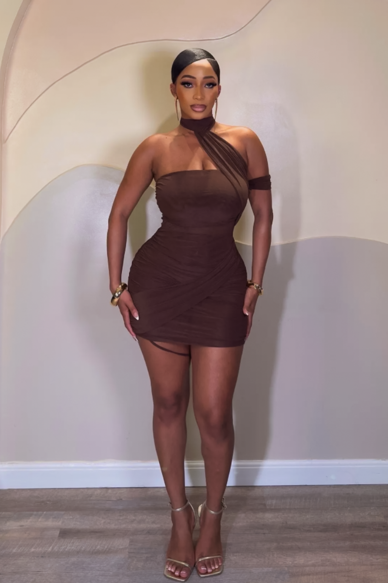 “KESHIA” MINI DRESS (COCOA)