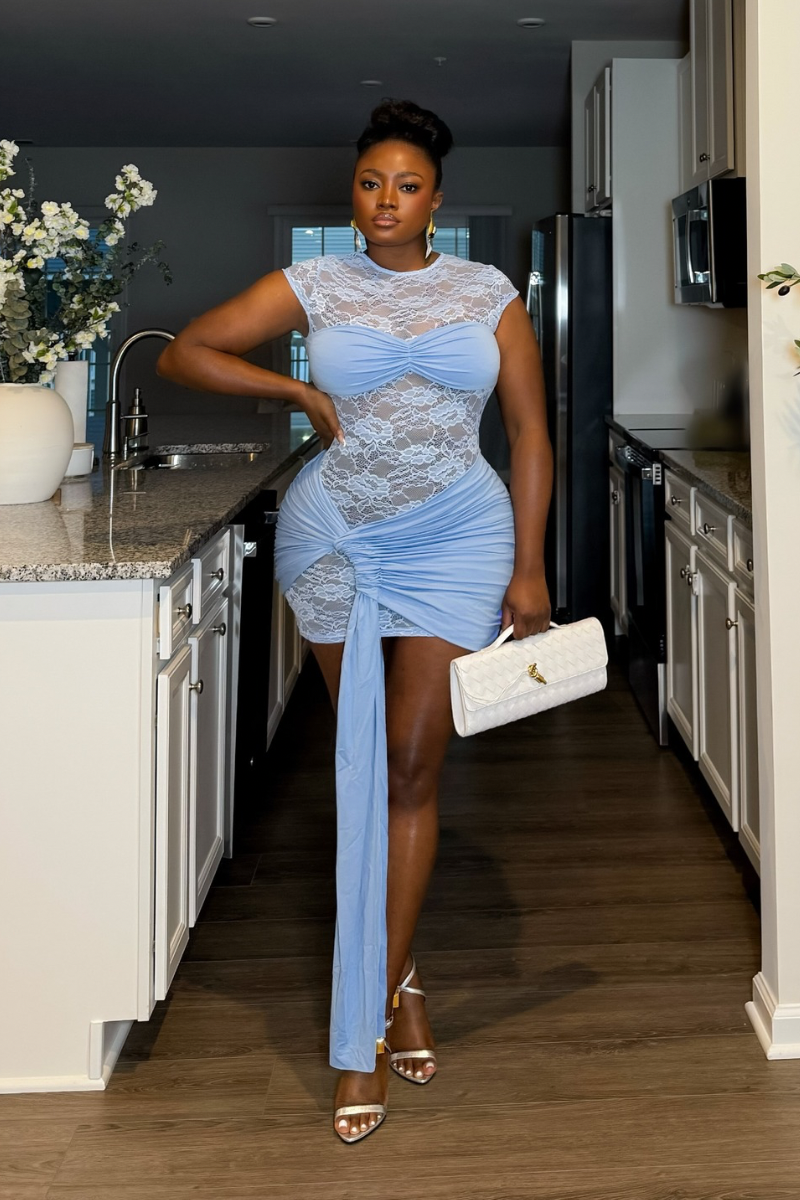 “MYA” LACE MINI DRESS (SLEEVELESS / BLUE)
