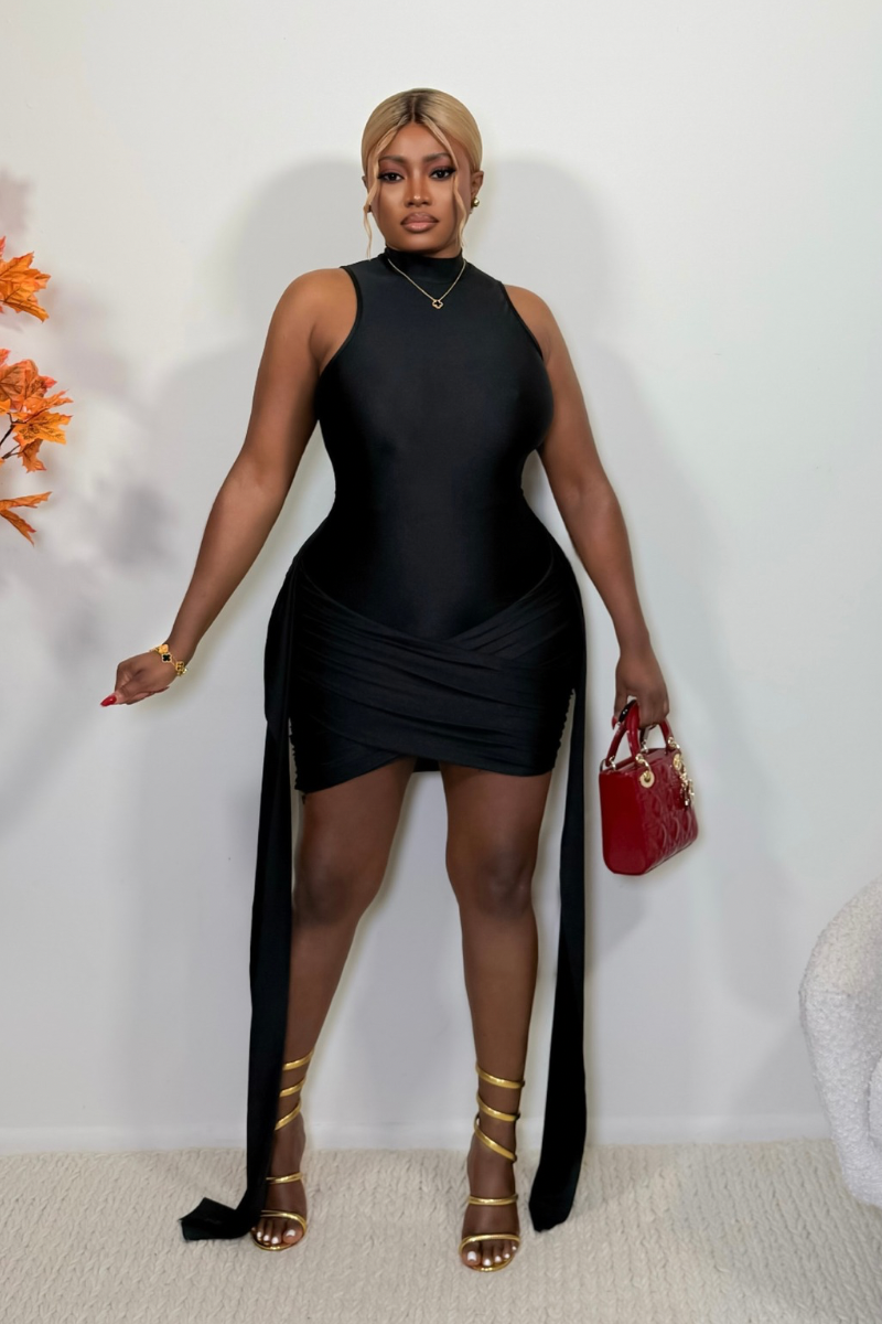 “SIANNA” MINI DRESS (BLACK/CHOCOLATE)