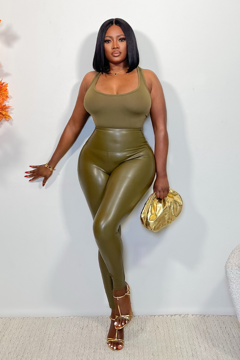 Olive faux leather leggings best sale