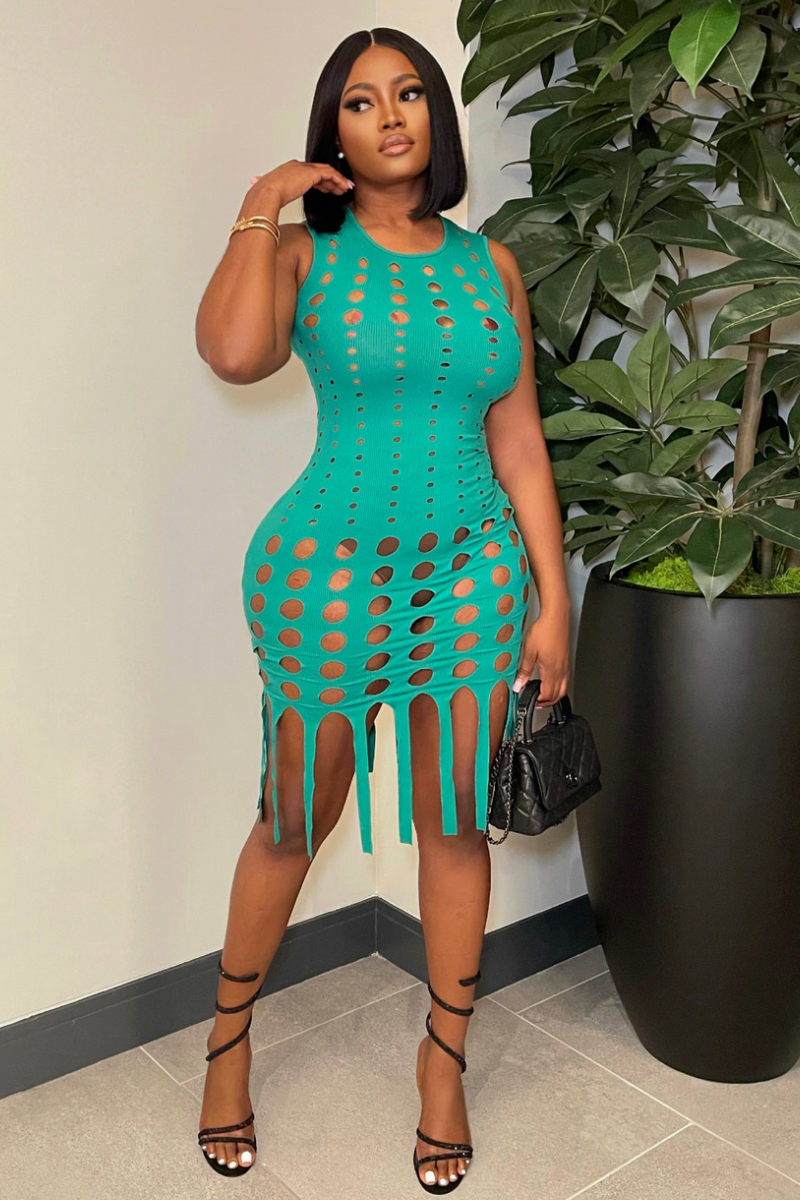 “SNEAK PEAK” MINI DRESS (Green)