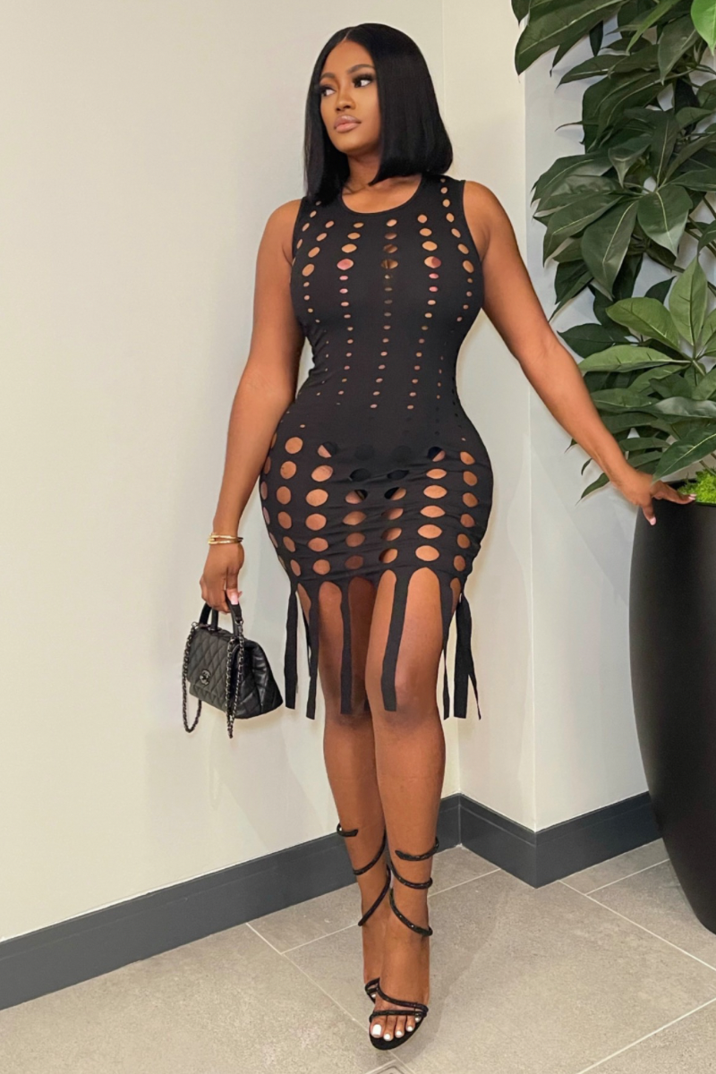 “SNEAK PEAK” MINI DRESS(Black)