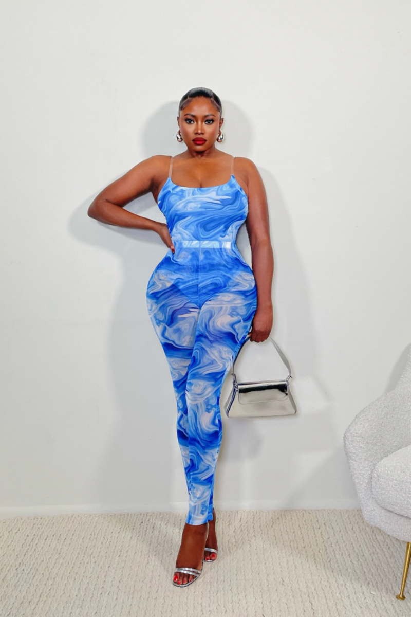 “MARBLE PRINT” TWO PIECE SET ( BLUE )