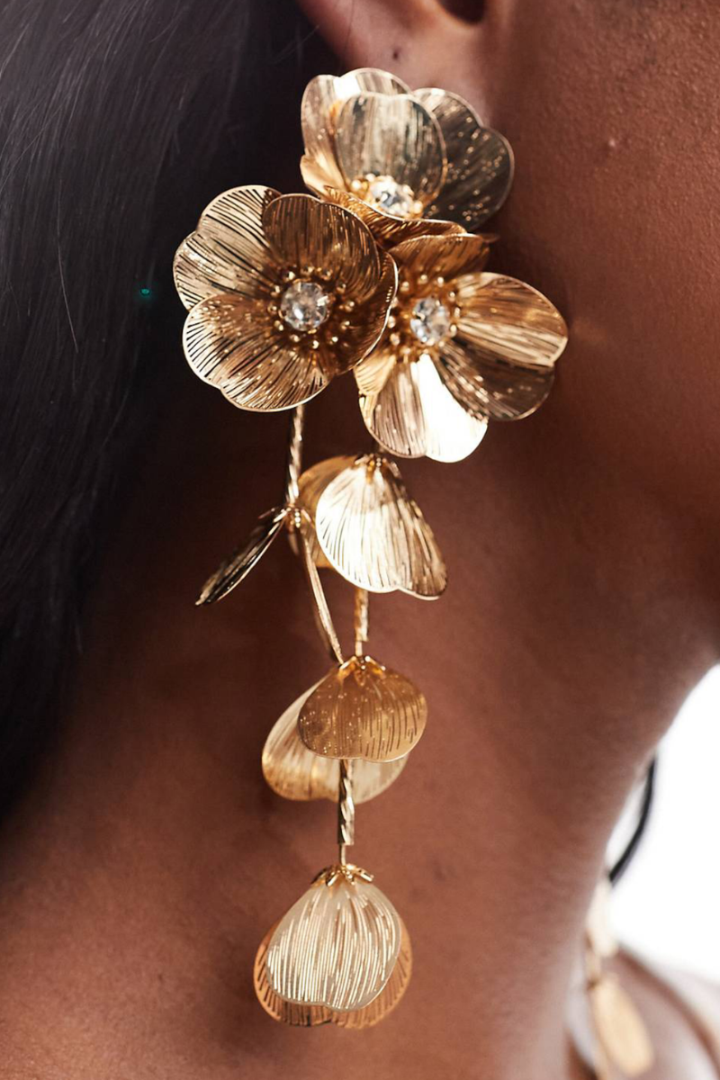 “3D GOLD FLOWER DROP EARRING”