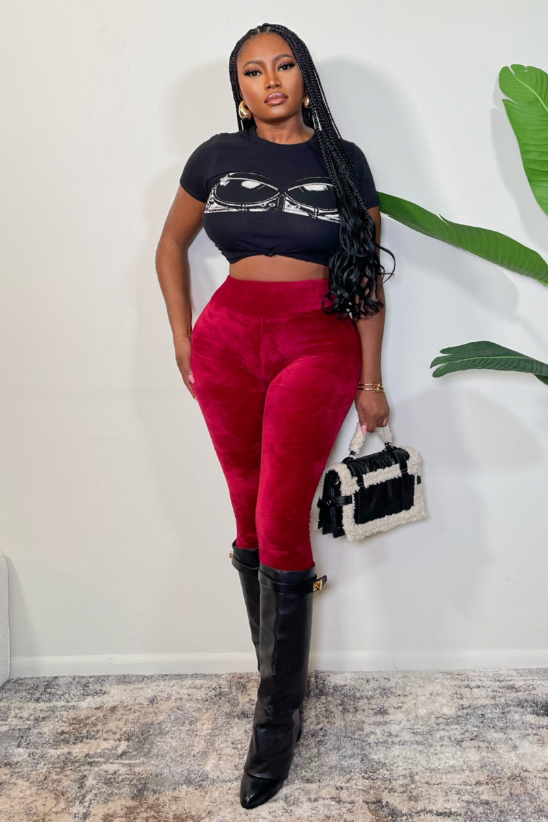 “SOLID VELVET” LEGGINGS (Burgundy)