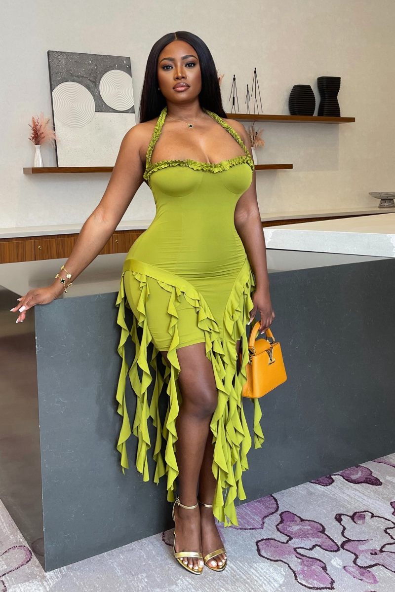 “BOUJEE QUEEN” BODYCON DRESS (OLIVE)