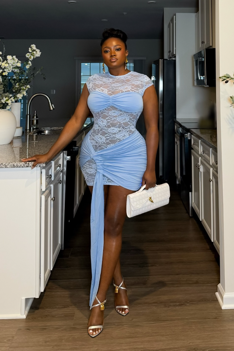 “MYA” LACE MINI DRESS (SLEEVELESS / BLUE)