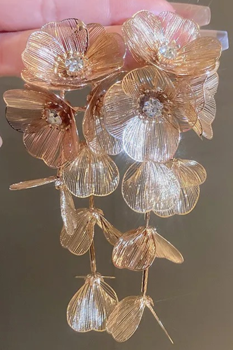 “3D GOLD FLOWER DROP EARRING”