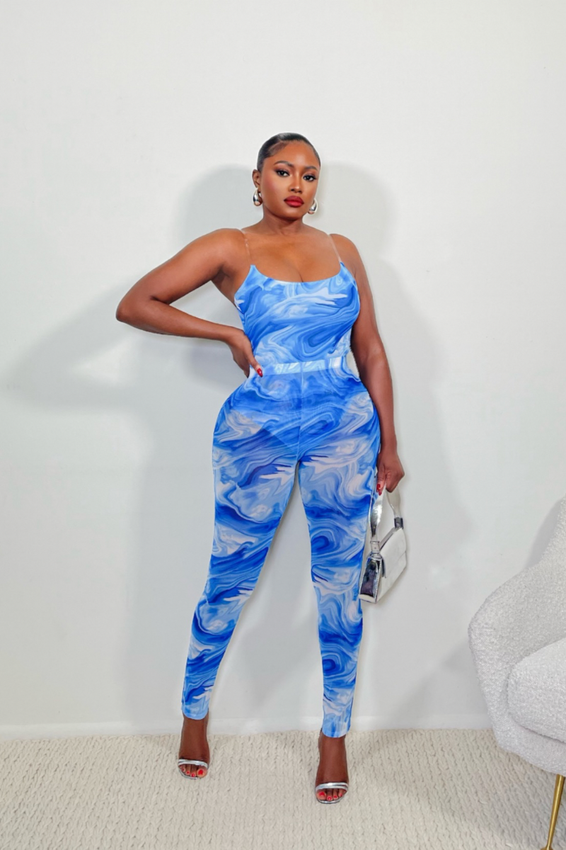 “MARBLE PRINT” TWO PIECE SET ( BLUE )