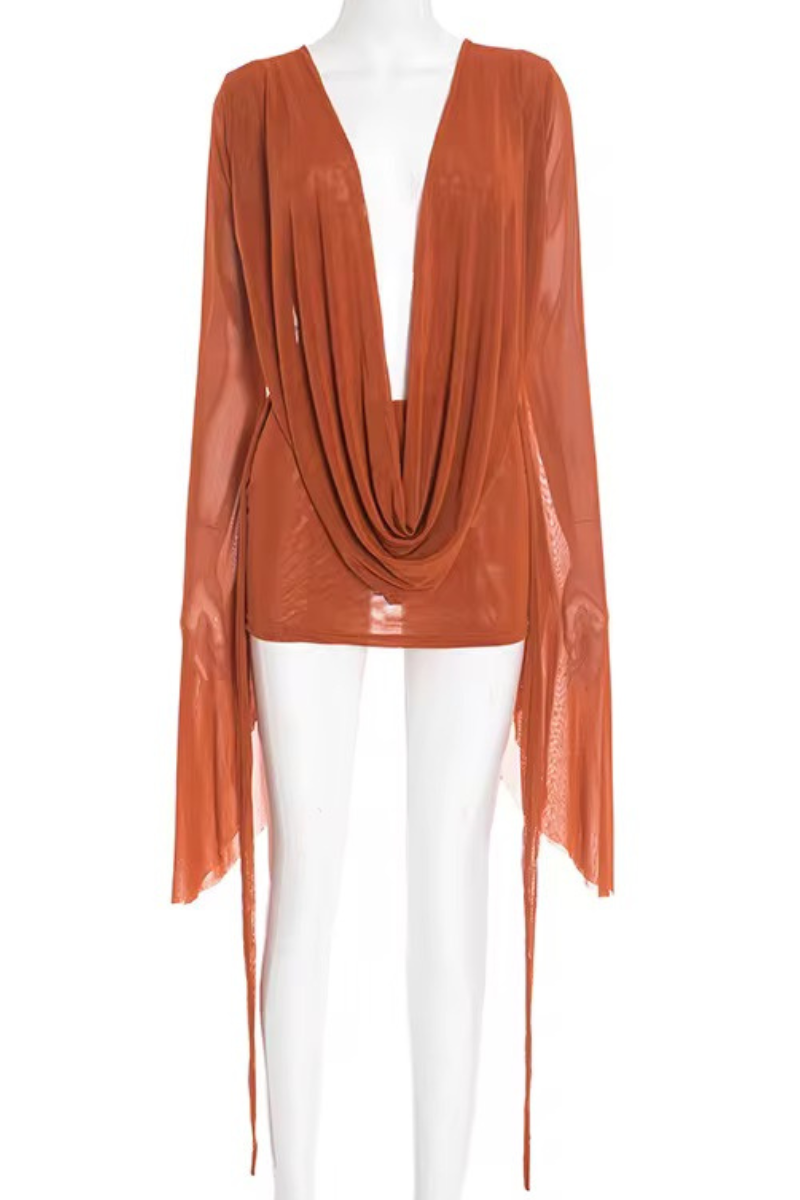 “EMONIE” MINI DRESS (RUST BROWN)