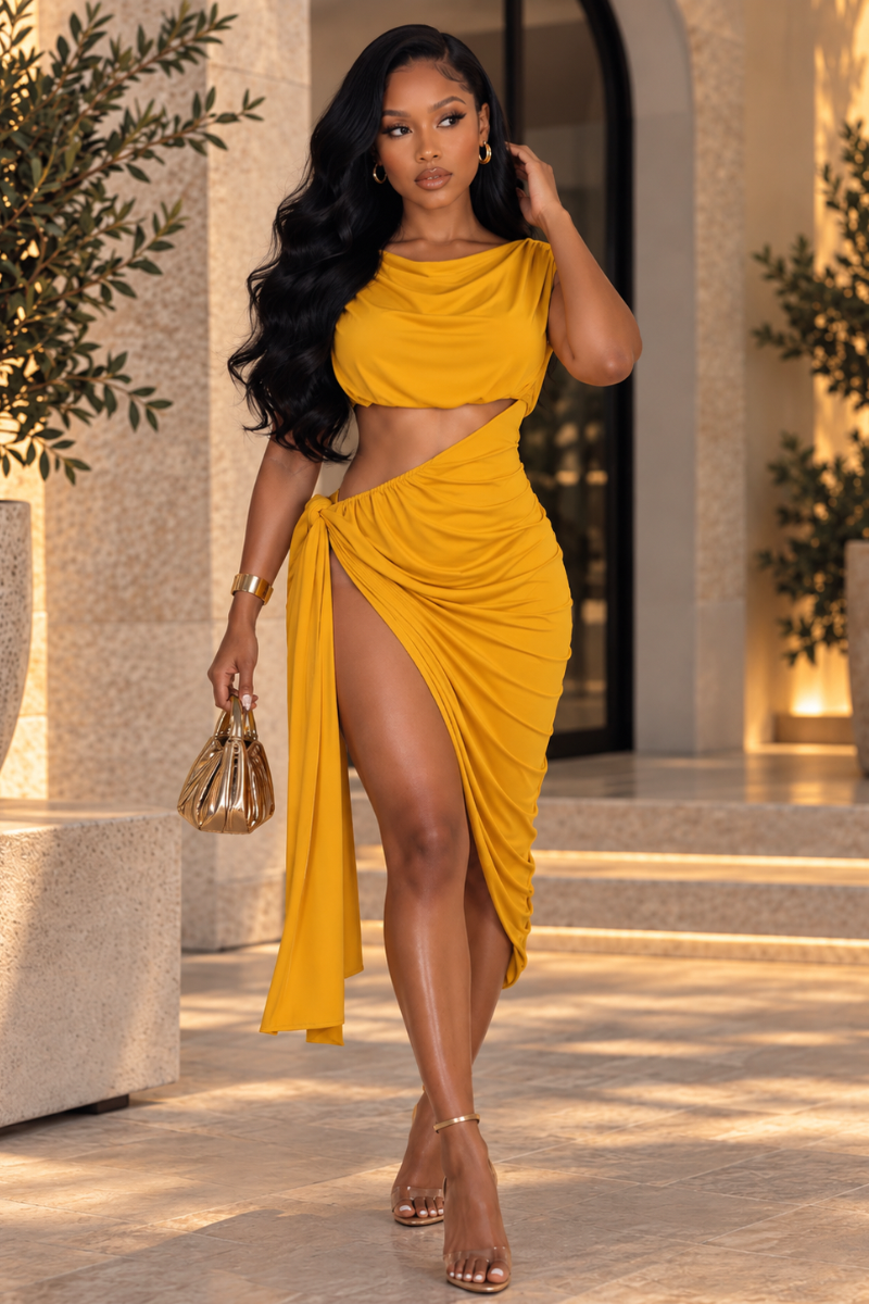 “OVERSEAS” CUTOUT DRESS