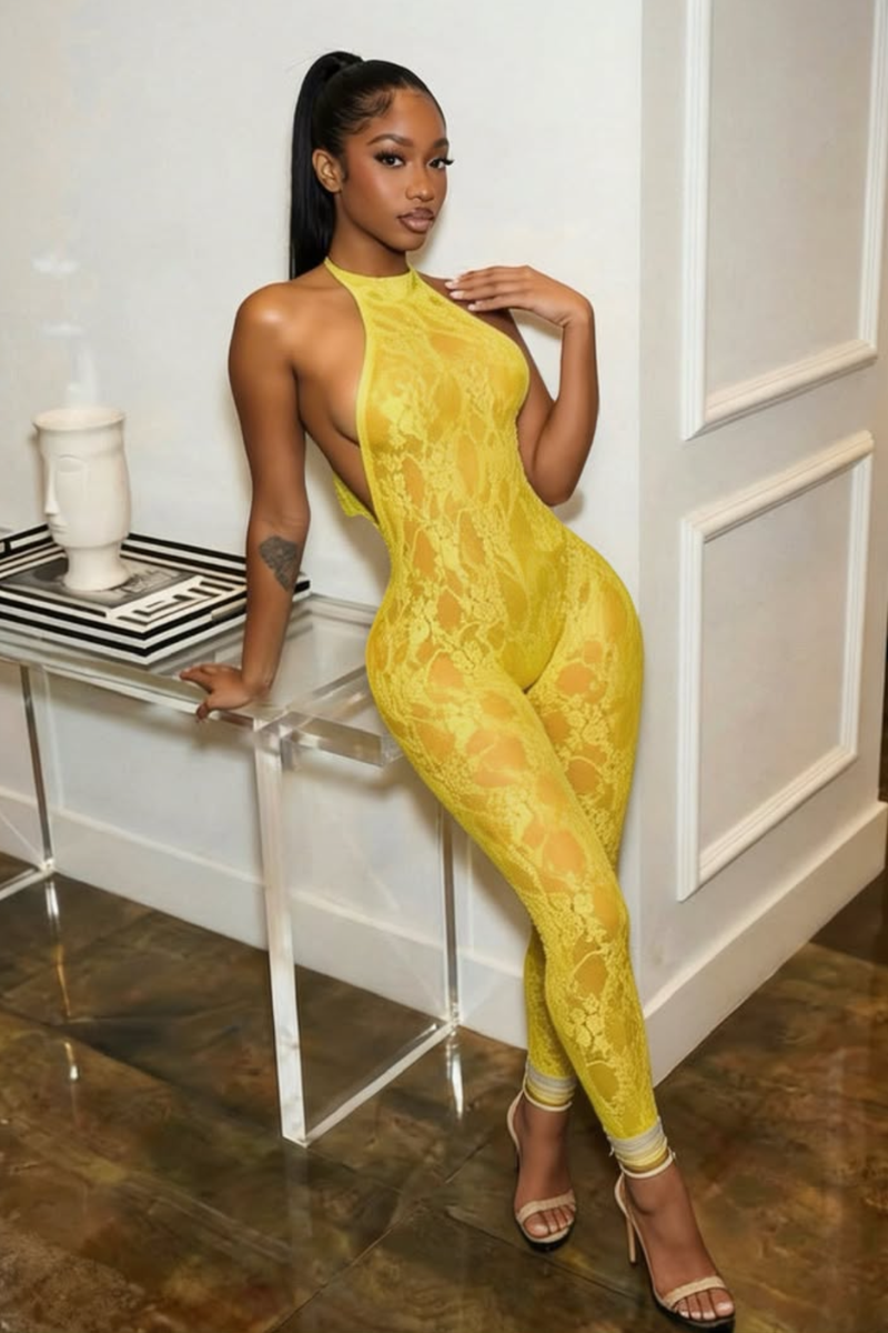“LACEY” DOUBLE LINED JUMPSUIT (YELLOW)