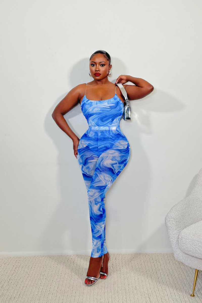 “MARBLE PRINT” TWO PIECE SET ( BLUE )