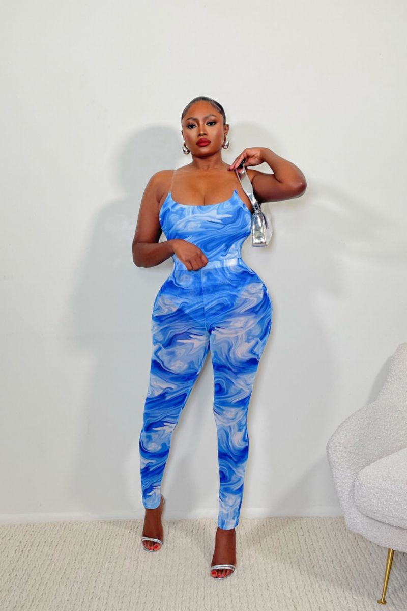 “MARBLE PRINT” TWO PIECE SET ( BLUE )