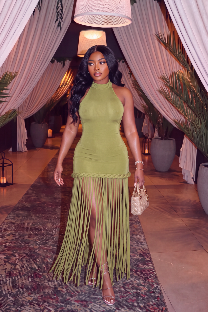 “DESTINY” FRINGE DRESS (GREEN)